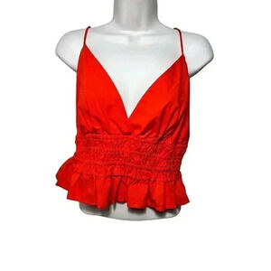 Sim & Sam Juniors XL PAOLINA RED Smocked Strappy Ruffled Tiered Crop Top